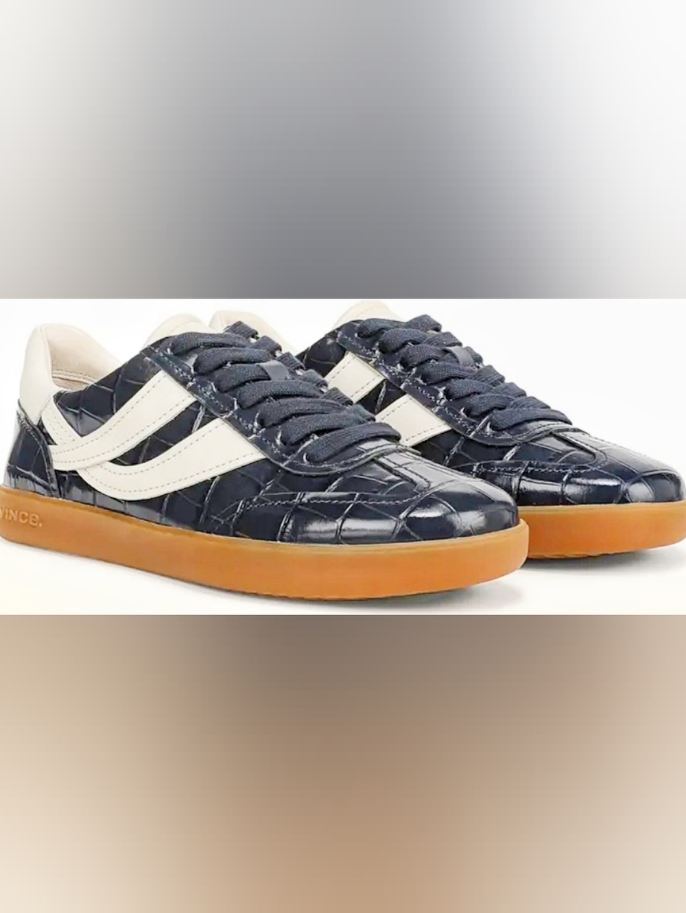 Size 7 - 🆕️ VINCE Women's Oasis Croc-Embossed Navy Leather Sneaker $298